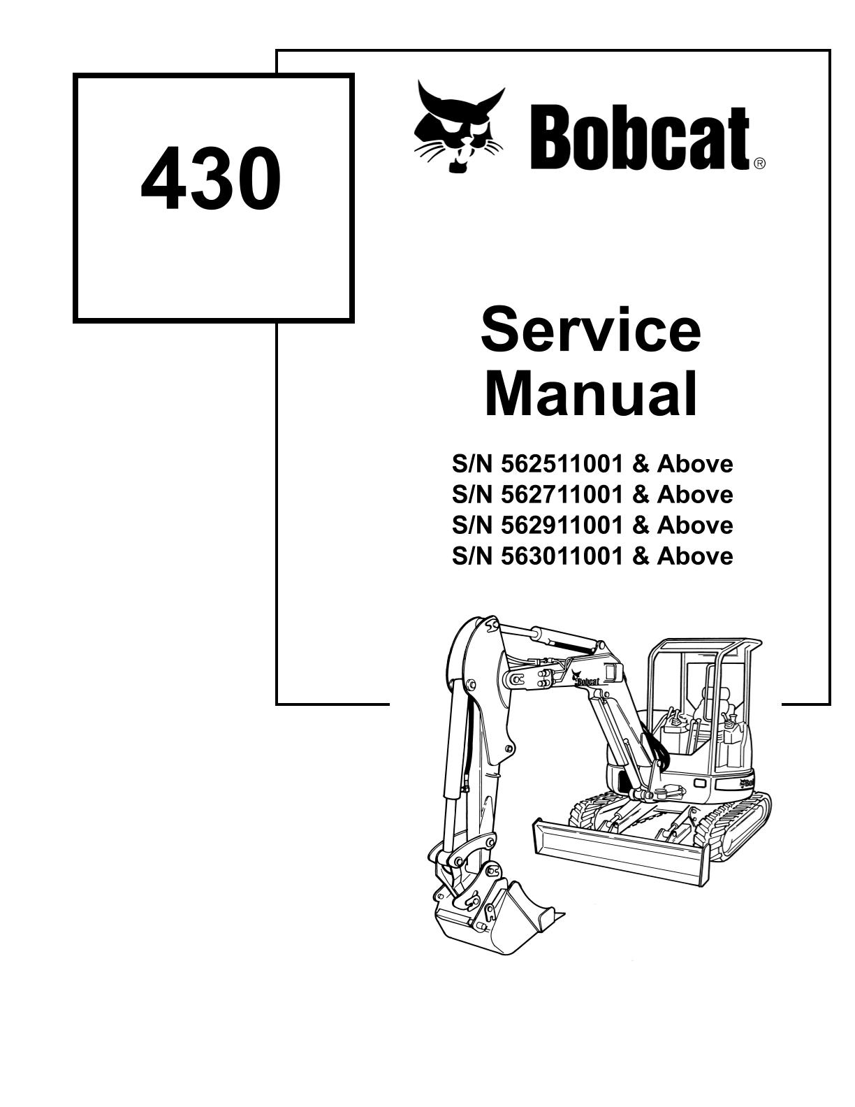 Bobcat 430 Compact Excavator Service Repair Manual
