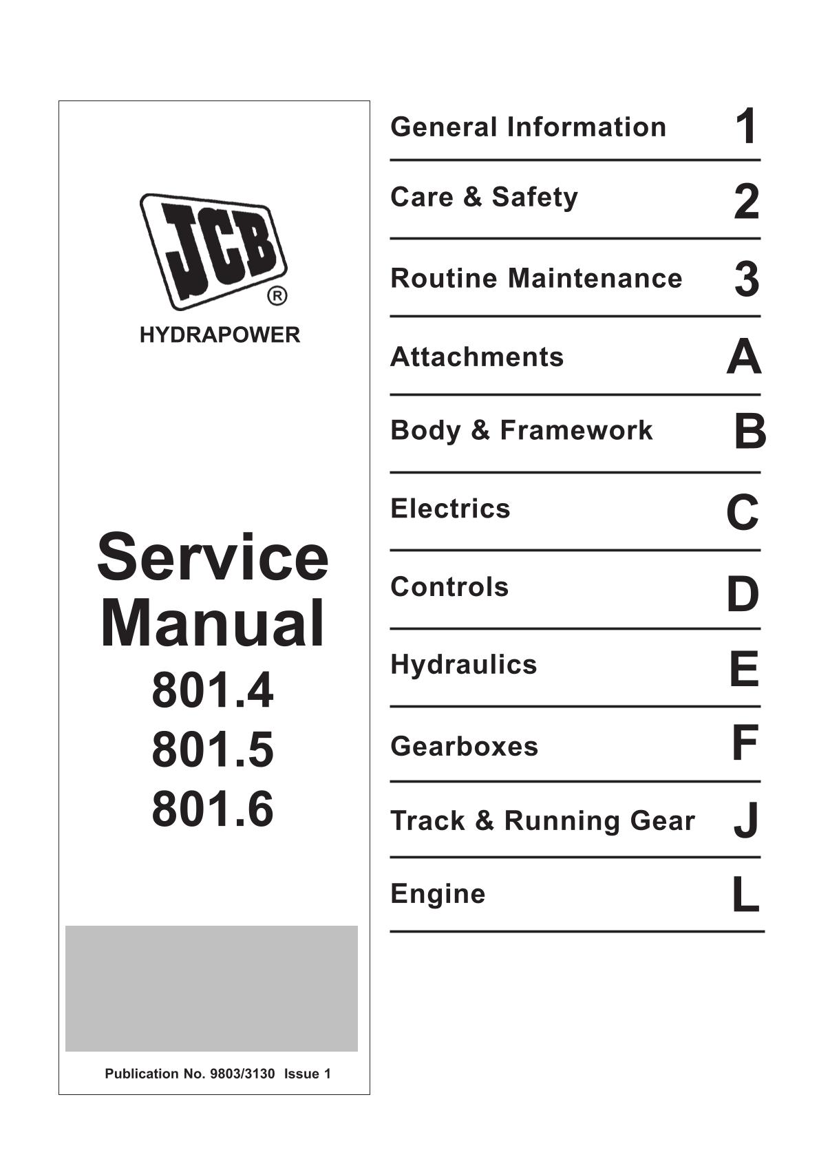 JCB 801.4 801.5 801.6 Mini Excavator Service Repair Manual