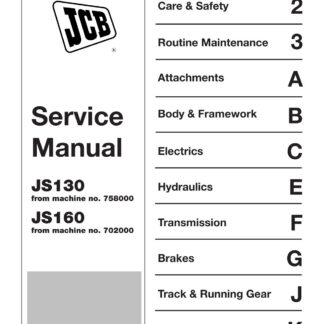 JCB JS130 JS160 Tracked Excavator Service Repair Manual
