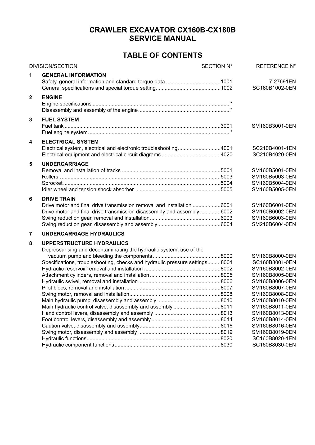 CASE CX160B CX180B Crawler Excavator Service Repair Manual