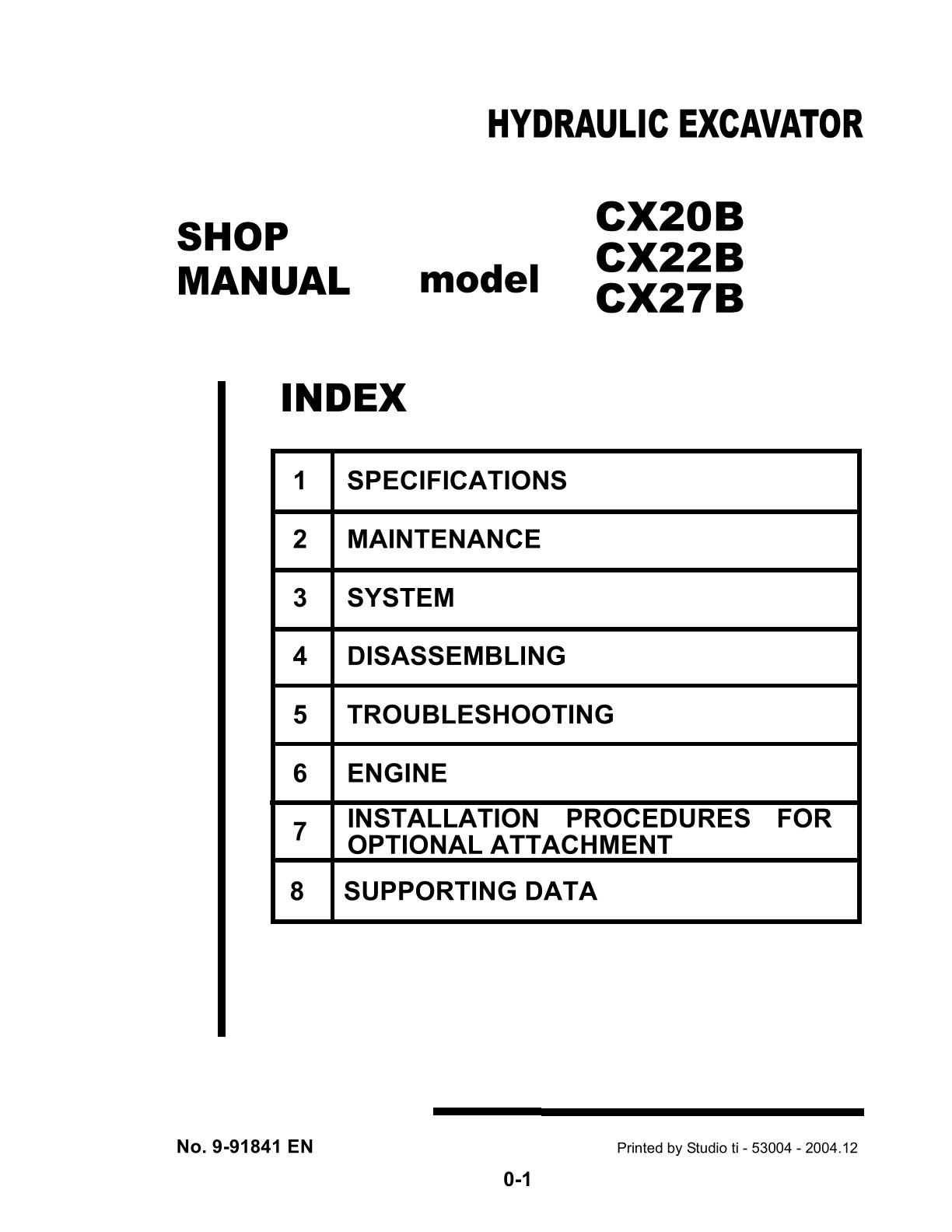 CASE CX20B CX22B CX27B Mini Excavator Service Repair Manual
