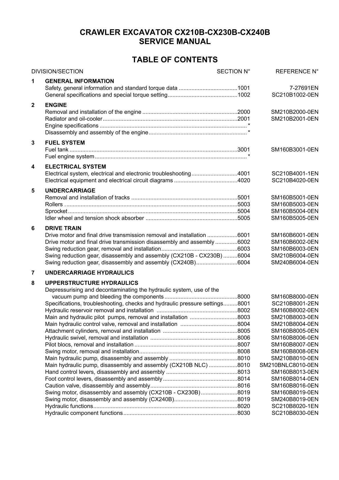 CASE CX210B CX230B CX240B Crawler Excavator Service Repair Manual