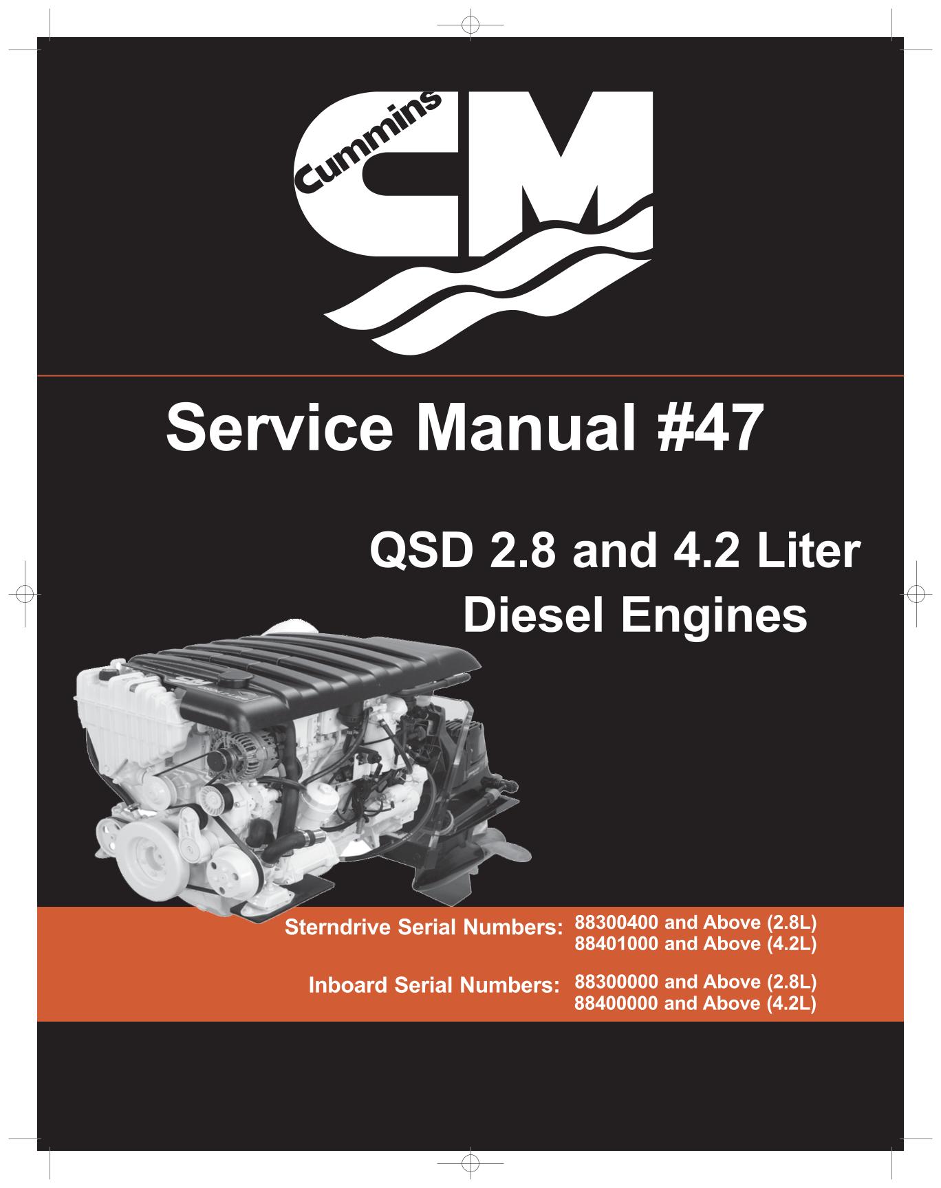 Cummins MerCruiser QSD 2.8L and 4.2L Diesel Engine Service Repair Manual