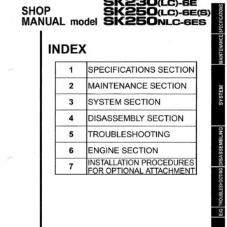 Kobelco SK230-6E, SK230LC-6E, SK250-6E, SK250-6ES, SK250LC-6E, SK250LC-6ES, SK250NLC-6ES Crawler Excavator Service Repair Manual