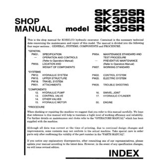 Kobelco SK25SR, SK30SR, SK35SR Mini Excavator Service Repair Manual