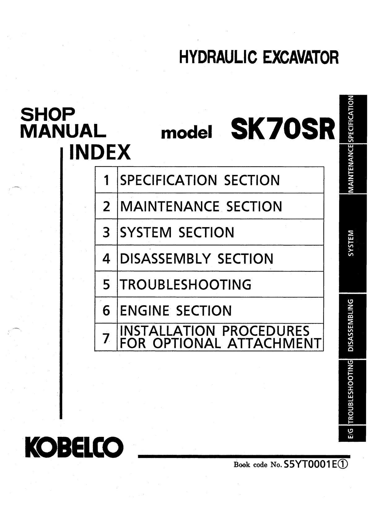 Kobelco SK70SR Crawler Excavator Service Repair Manual
