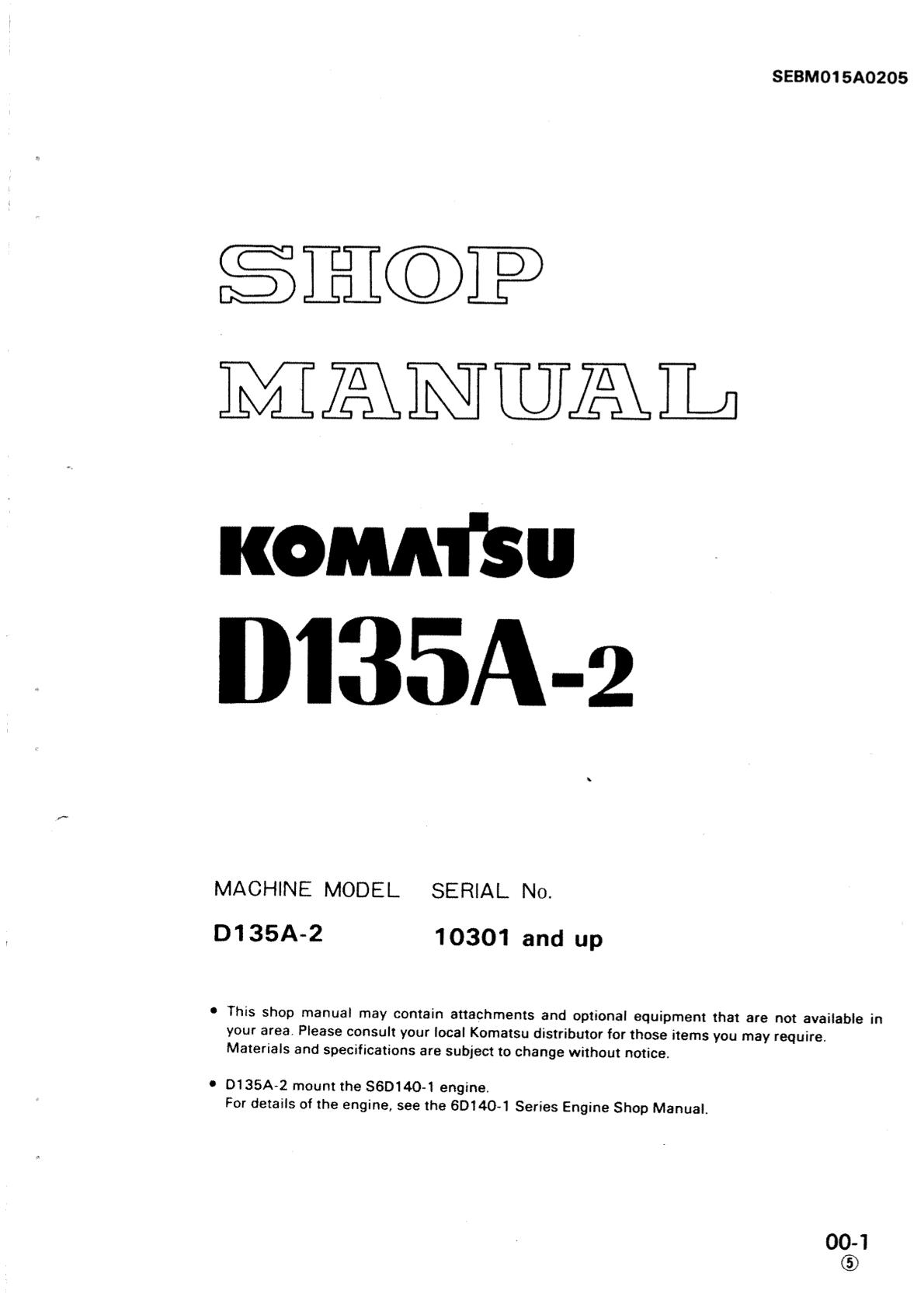 Komatsu D135A-2 Dozer Bulldozer Service Repair Manual