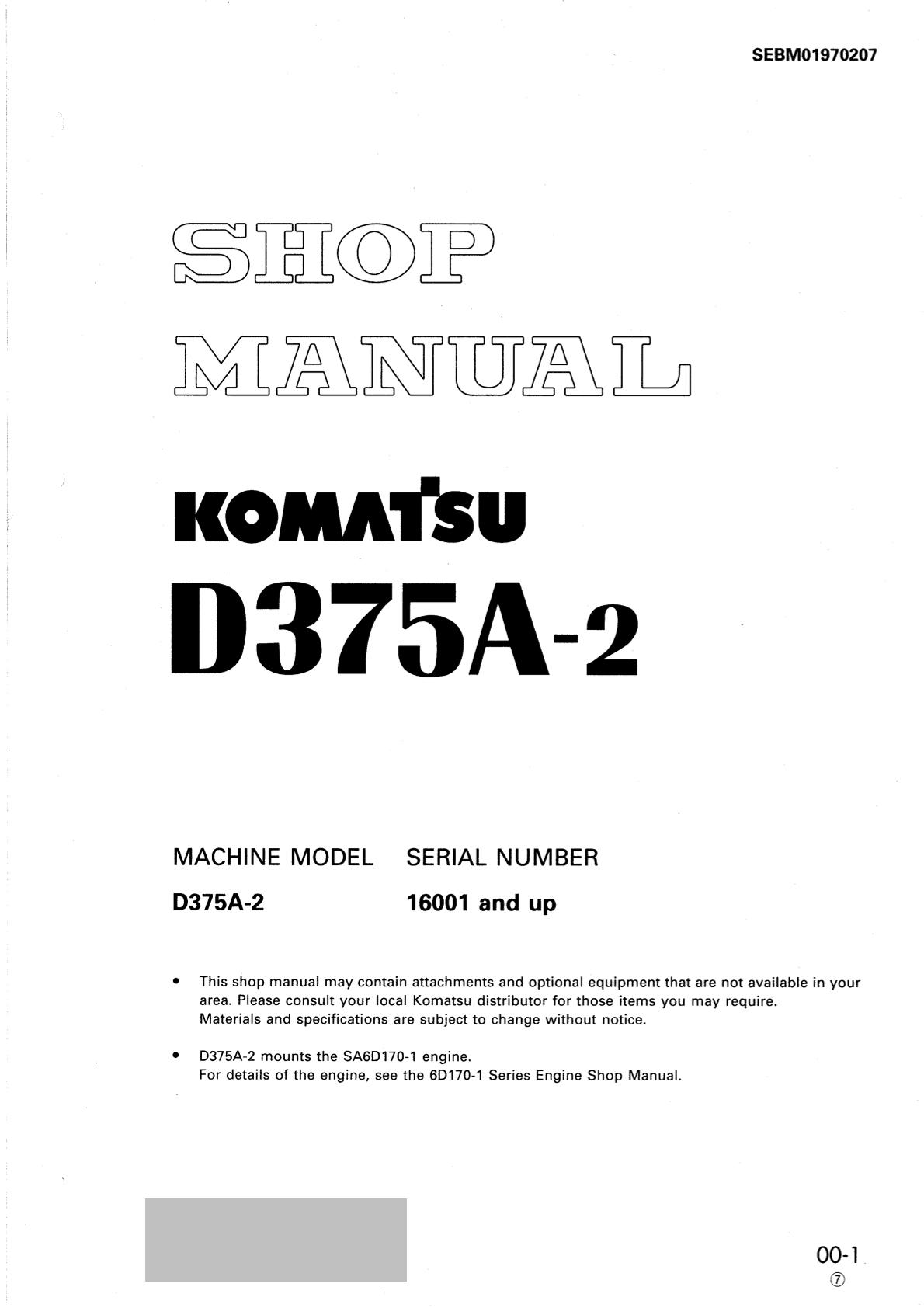Komatsu D375A-2 Dozer Bulldozer Service Repair Manual