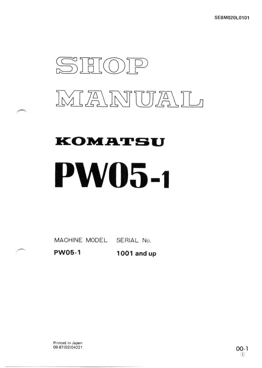 Komatsu PW05-1 Wheeled Excavator Service Repair Manual