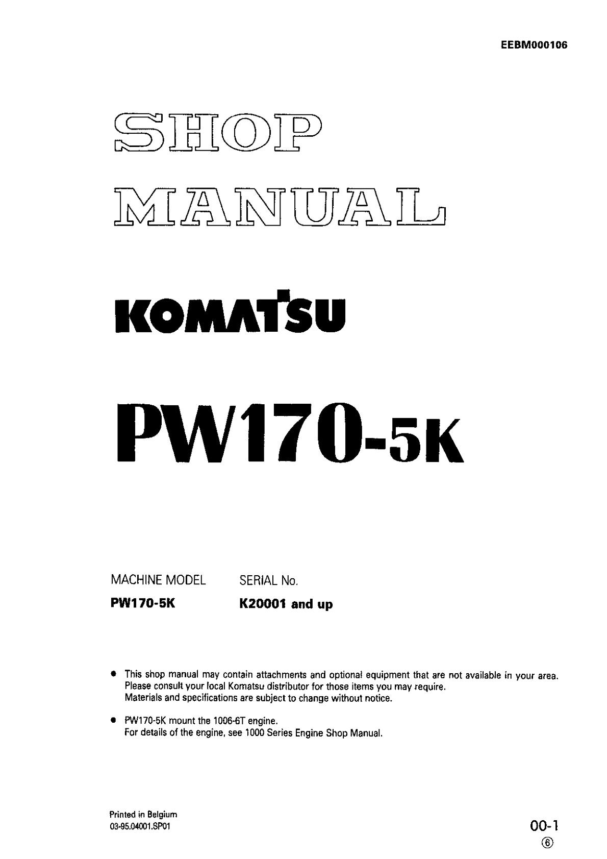 Komatsu PW170-5K Hydraulic Excavator Service Repair Manual