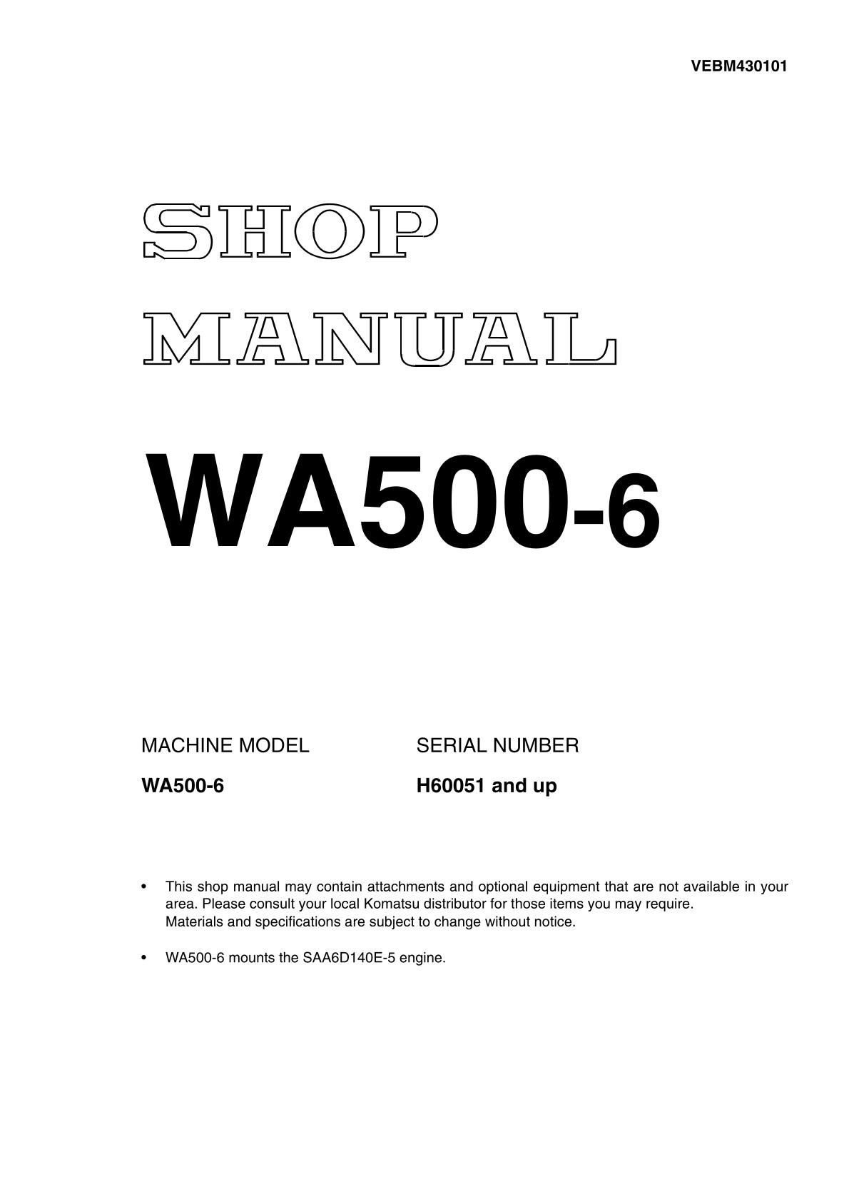 Komatsu WA500-6 Wheel Loader Service Repair Manual