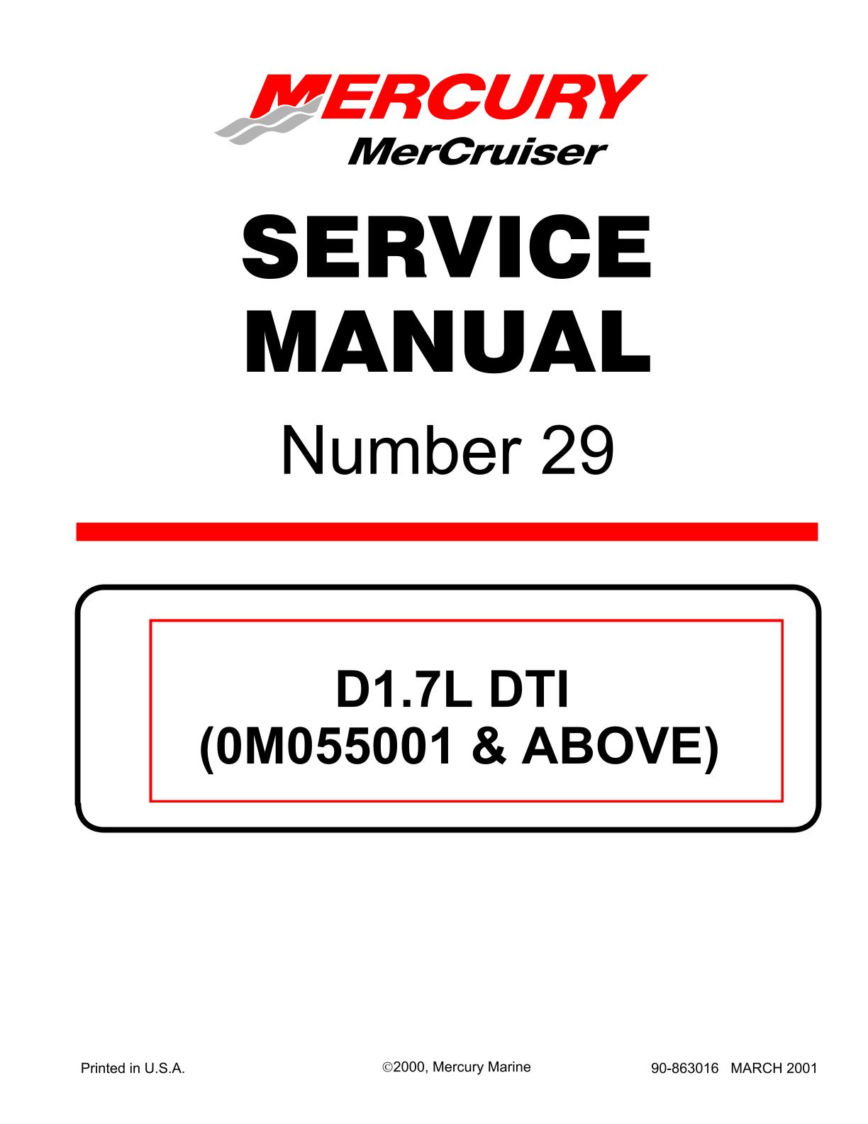 Mercury MerCruiser D1.7L DTI Marine Engine Service Repair Manual