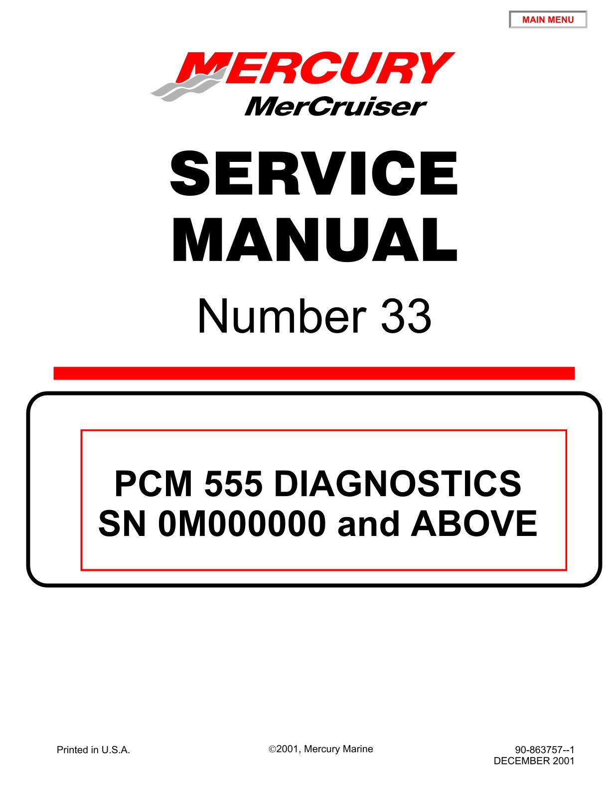 Mercury MerCruiser PCM 555 Diagnostics Service Repair Manual