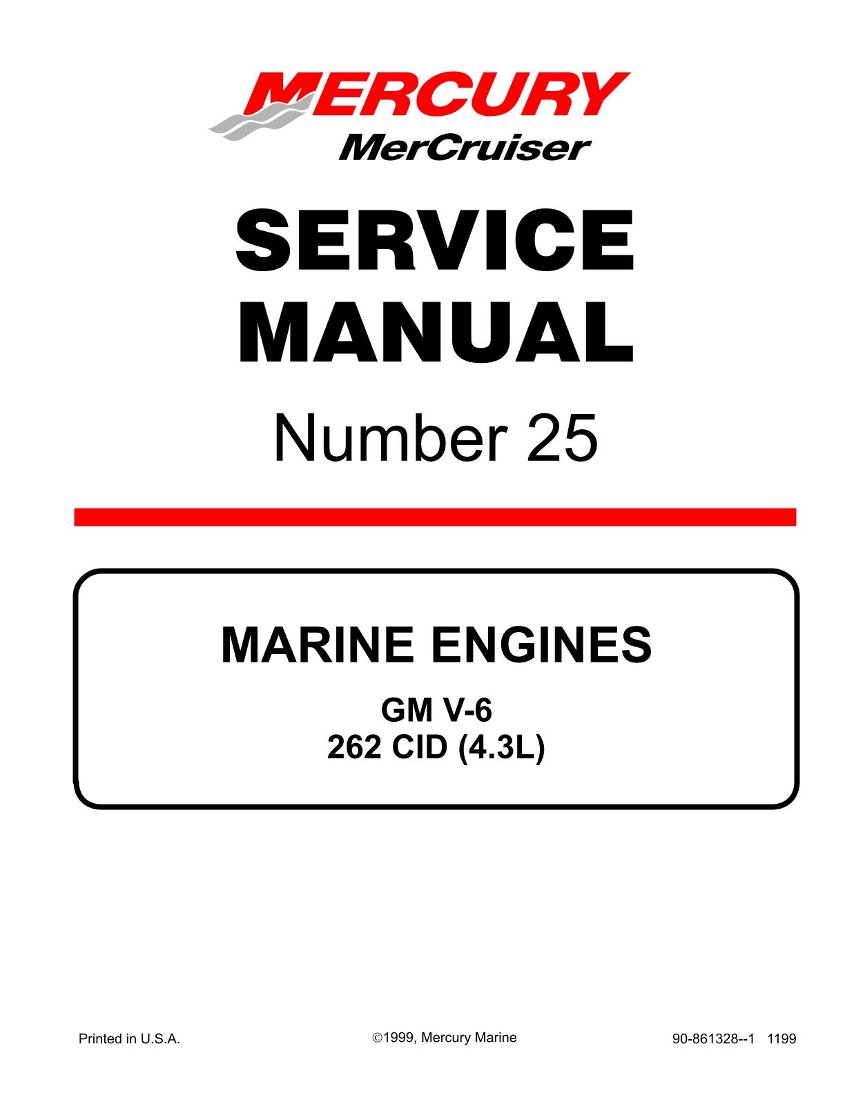 MERCURY MERCRUISER MARINE ENGINES #25 GM V-6 262 CID (4.3L) Service Repair Manual