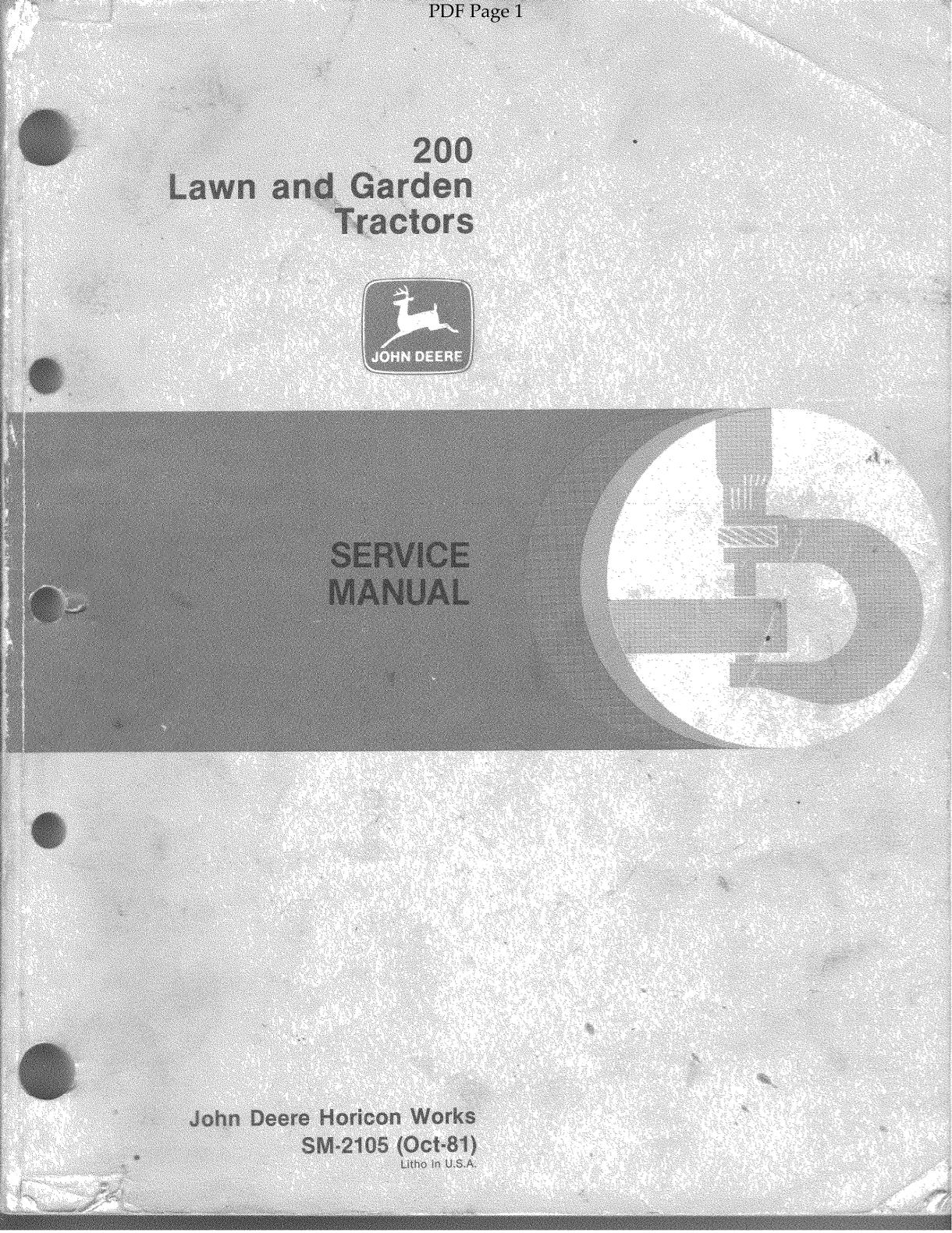 John Deere 200 Lawn and Garden Tractor Service Repair Manual