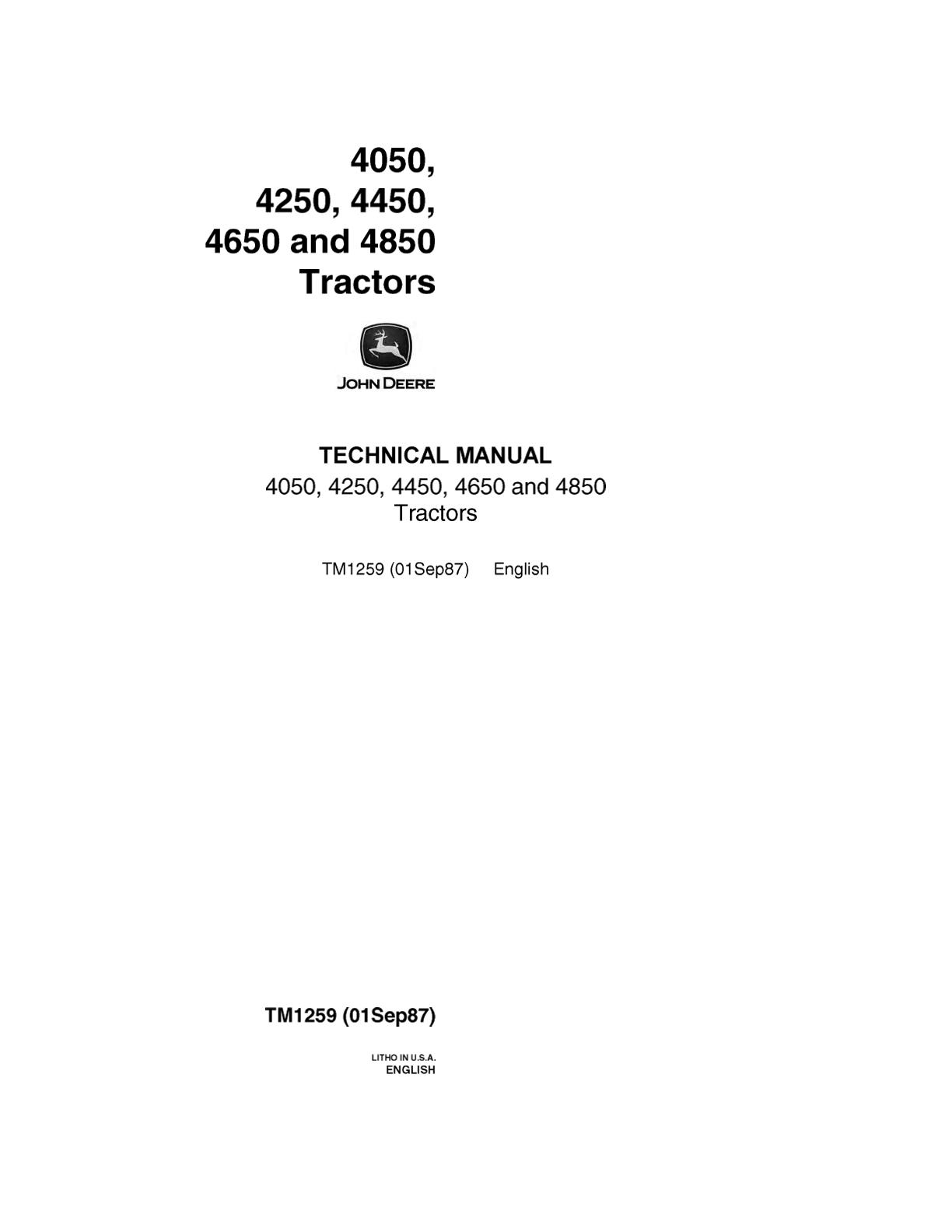 John Deere 4050 4250 4450 4650 4850 Tractor Service Repair Manual