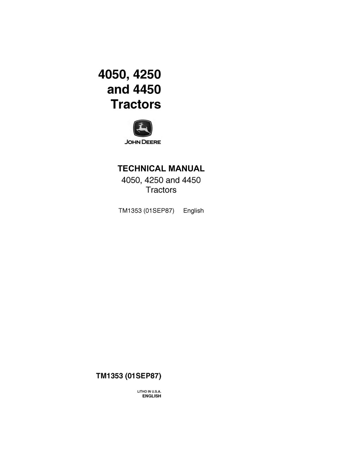 John Deere 4050 4250 4450 Tractor Service Repair Manual