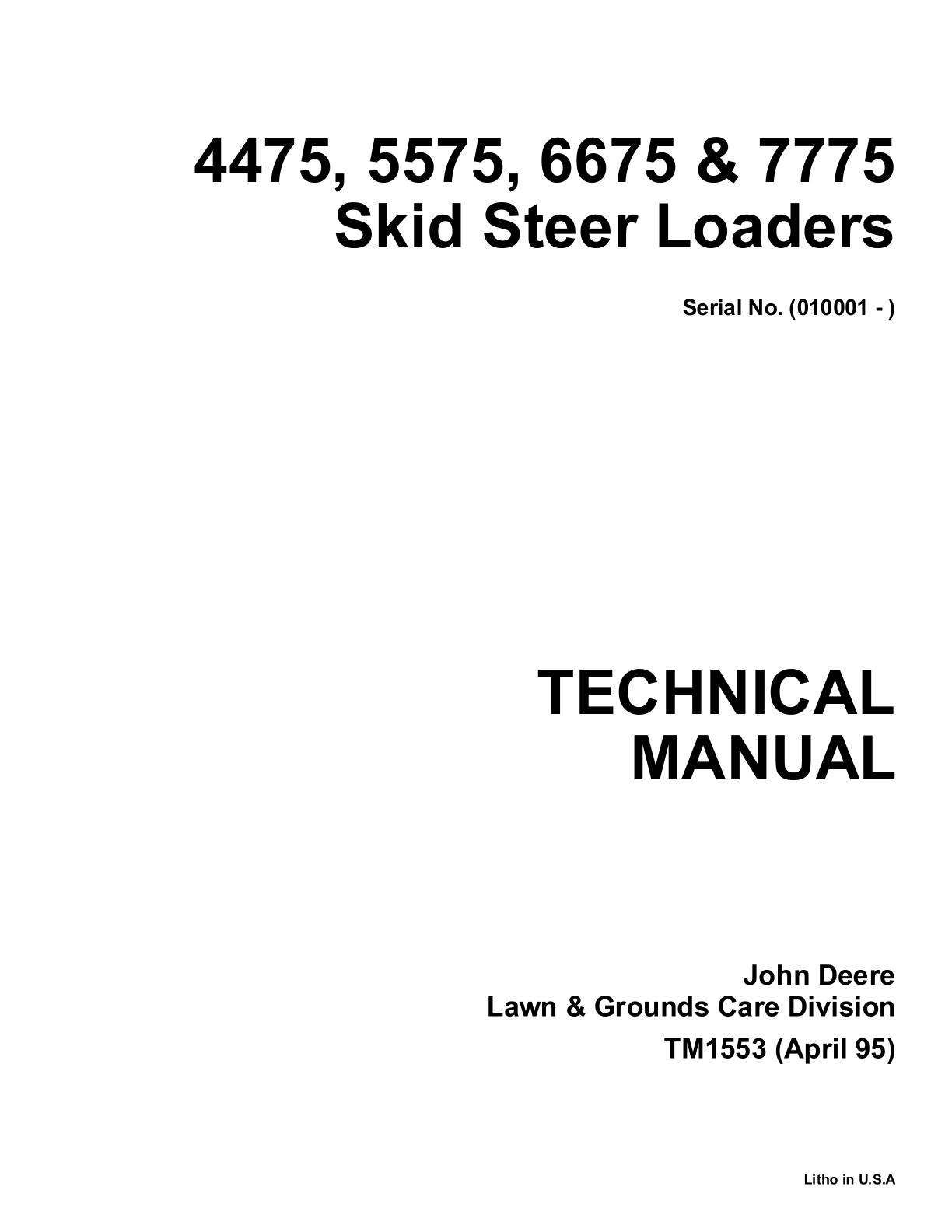 John Deere 4475 5575 6675 7775 Skid Steer Loader Service Repair Manual