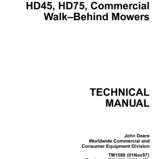John Deere GS25 GS30 GS45 GS75 HD45 HD75 Commercial Walk-Behind Mower Service Repair Manual
