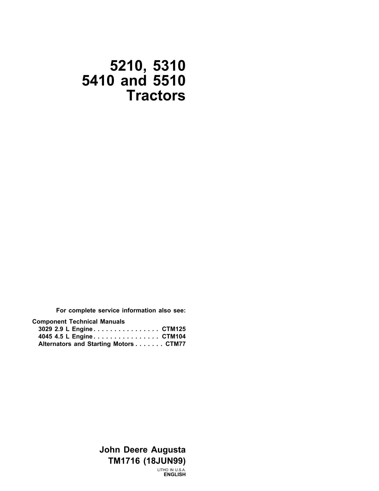 John Deere 5210 5310 5410 5510 Tractor Service Repair Manual