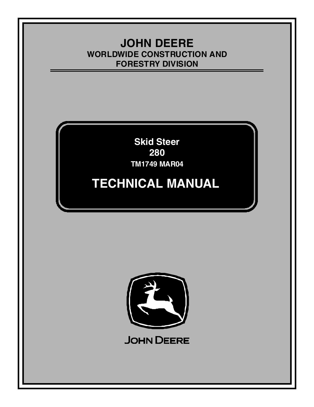 John Deere 280 Skid Steer Loader Service Repair Manual