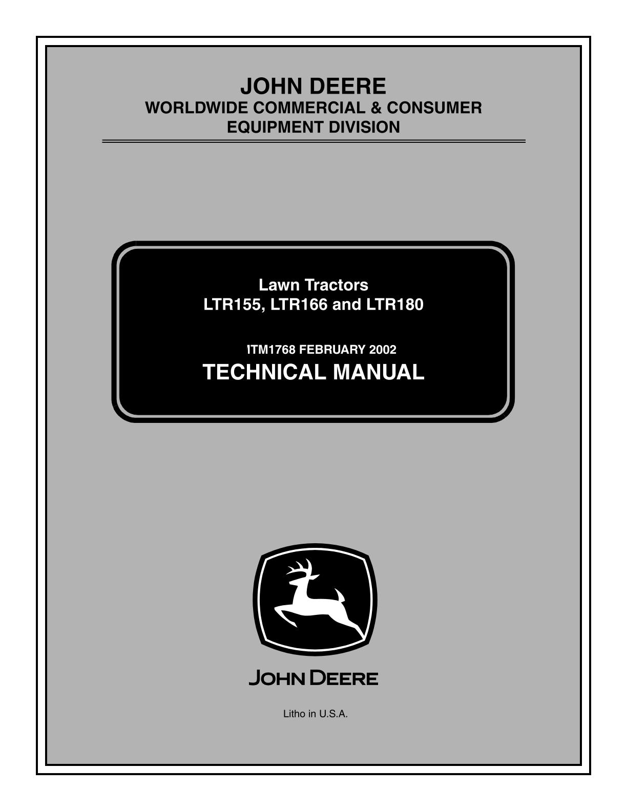 John Deere LTR155 LTR166 LTR180 Lawn Garden Tractor Service Repair Manual