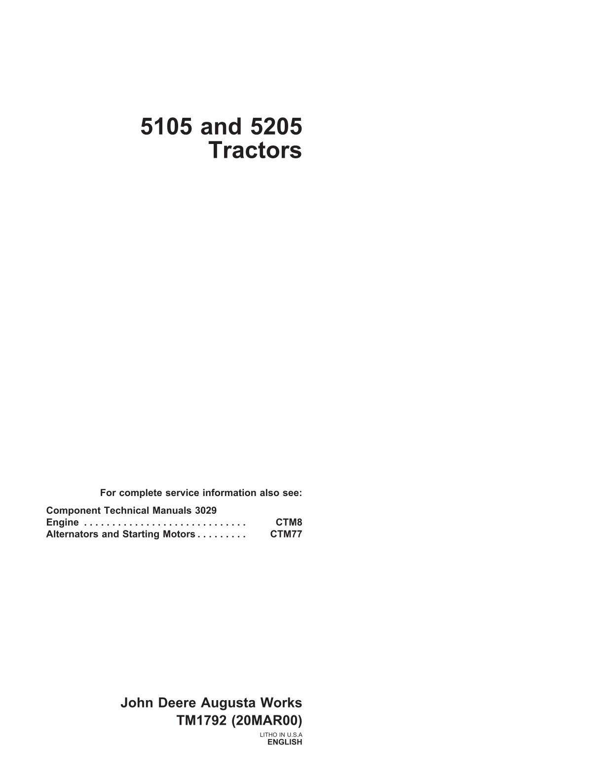 John Deere 5105 5205 Tractor Service Repair Manual