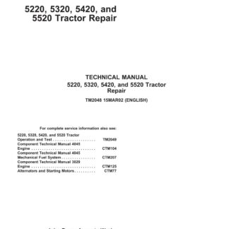 John Deere 5220 5320 5420 5520 Tractor Service Repair Manual