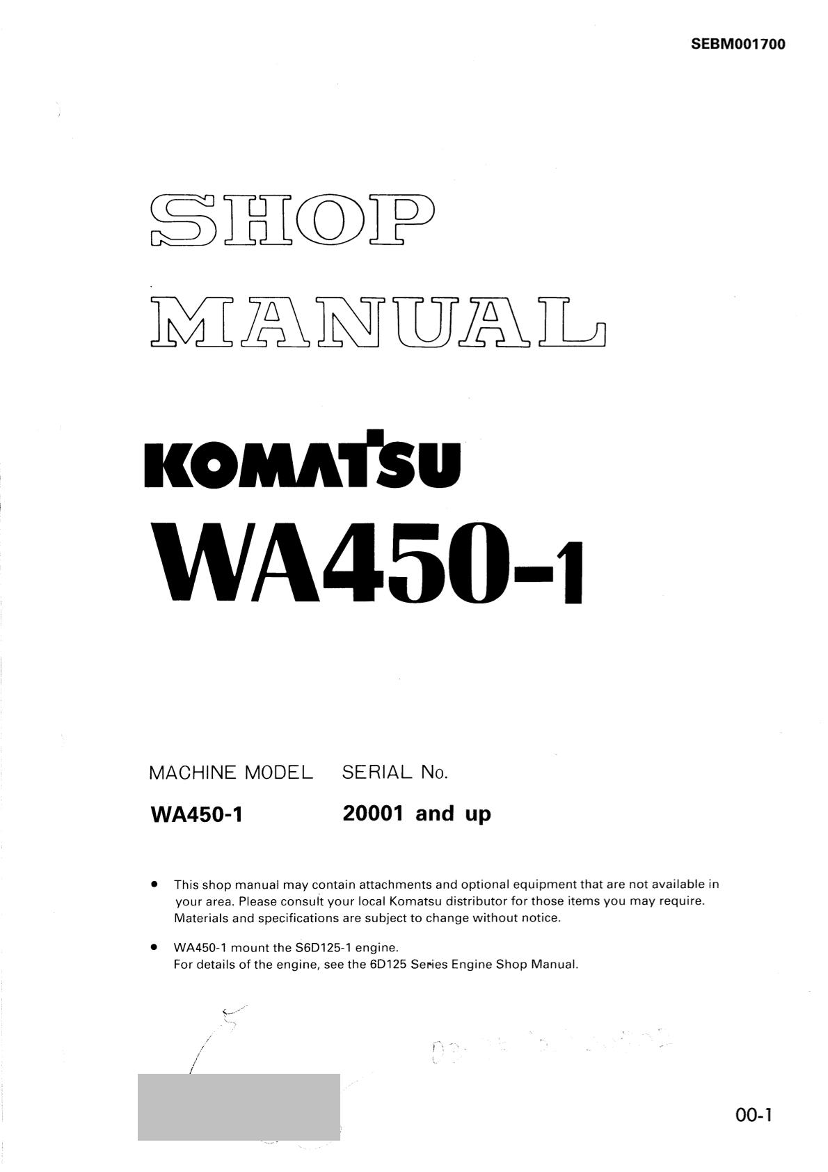 Komatsu WA450-1 Wheel Loader Service Repair Manual