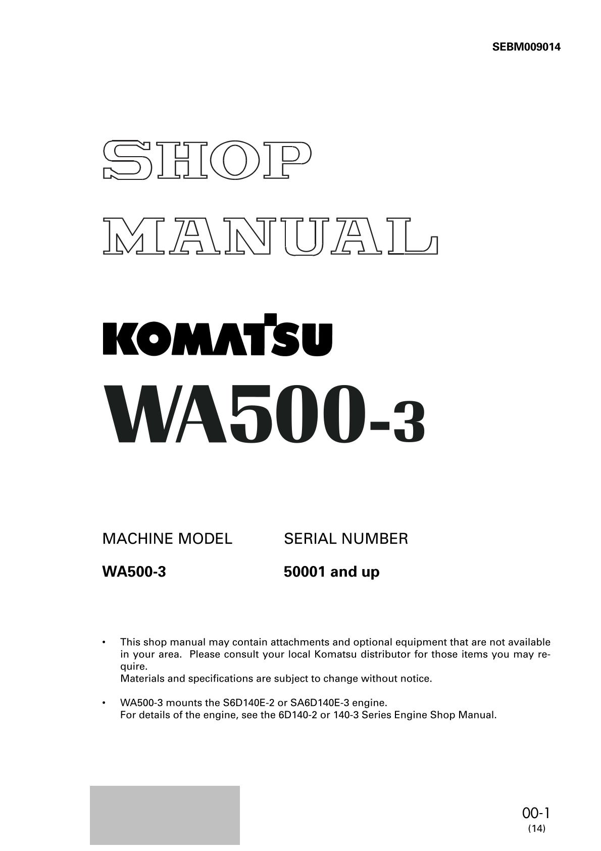 Komatsu WA500-3 Wheel Loader Service Repair Manual