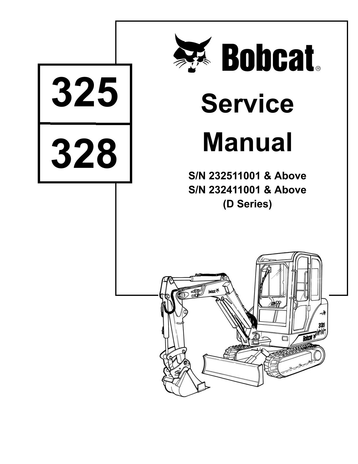 Bobcat 325, 328 Compact Excavator Service Repair Manual