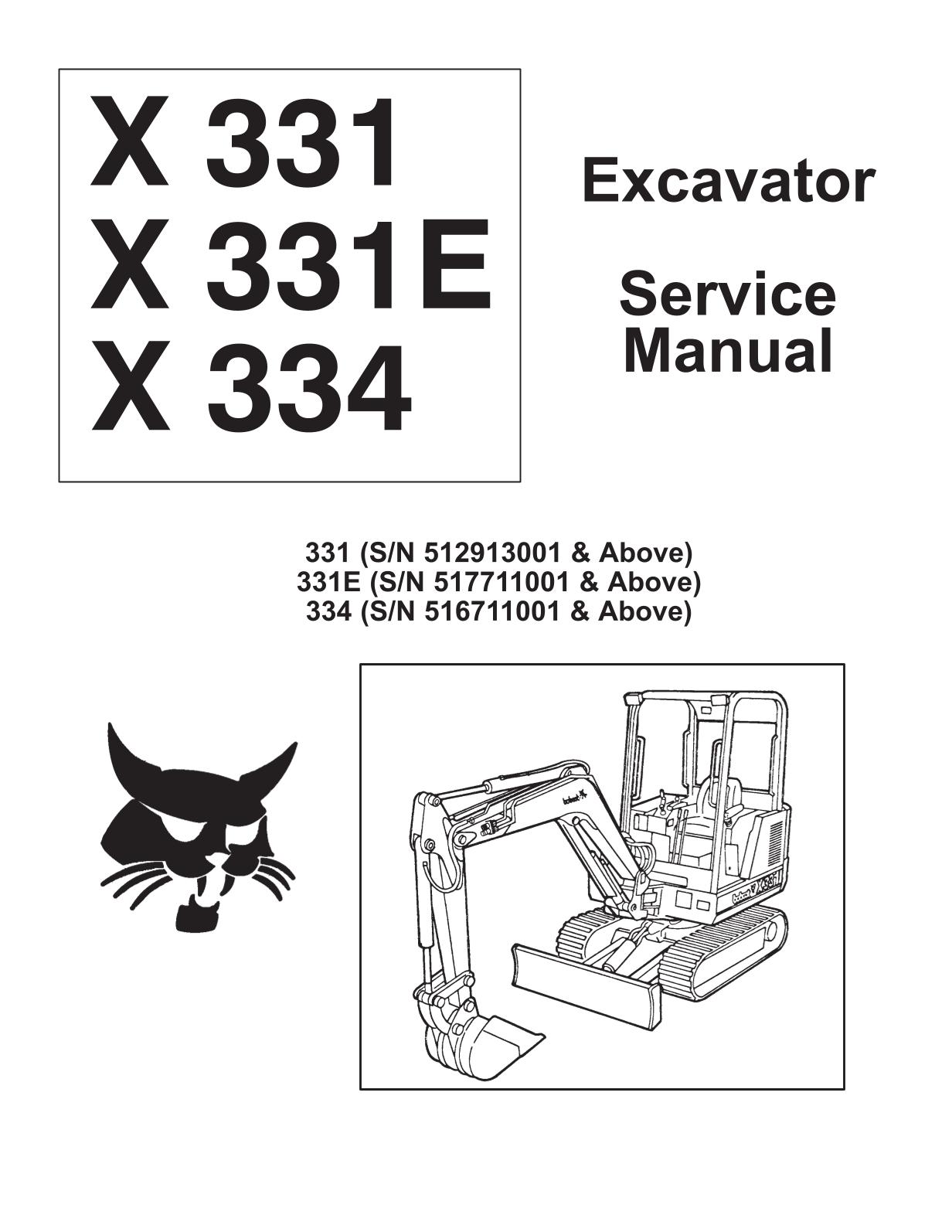 Bobcat 331, 331E, 334 Compact Excavator Service Repair Manual