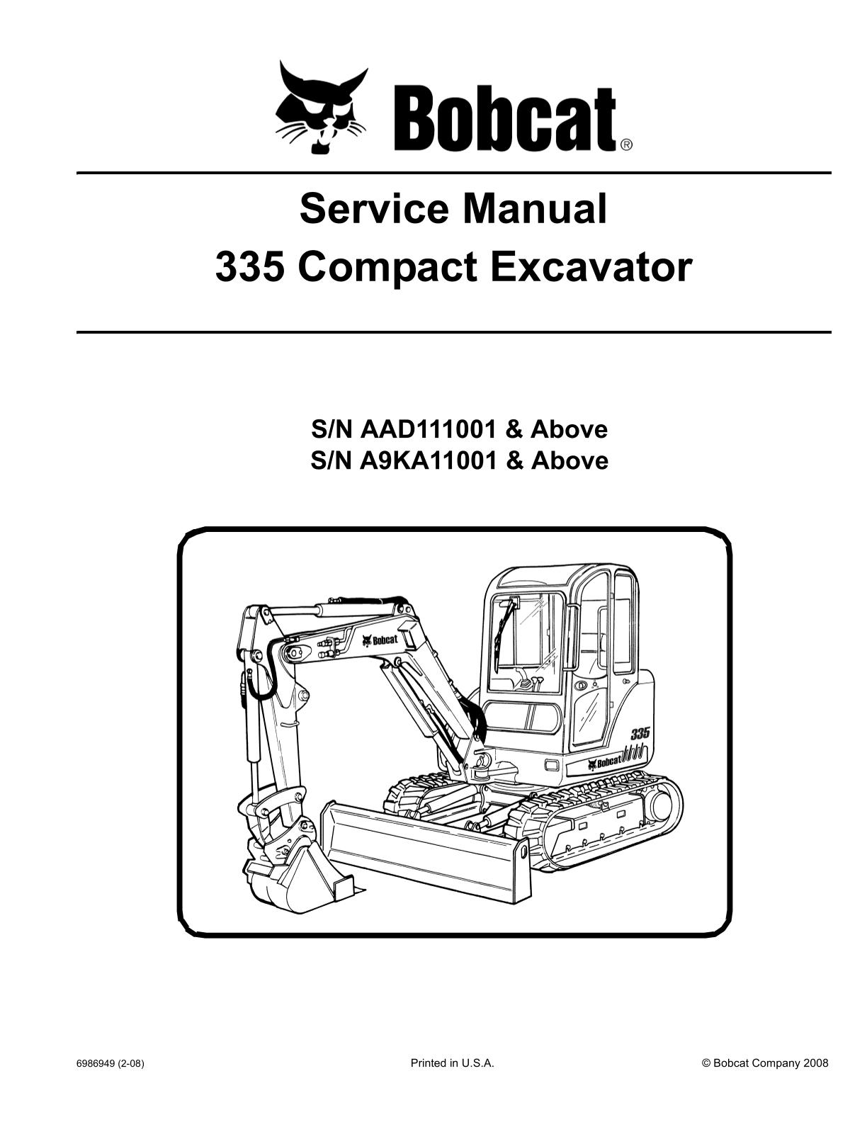 Bobcat 335 Compact Excavator Service Repair Manual