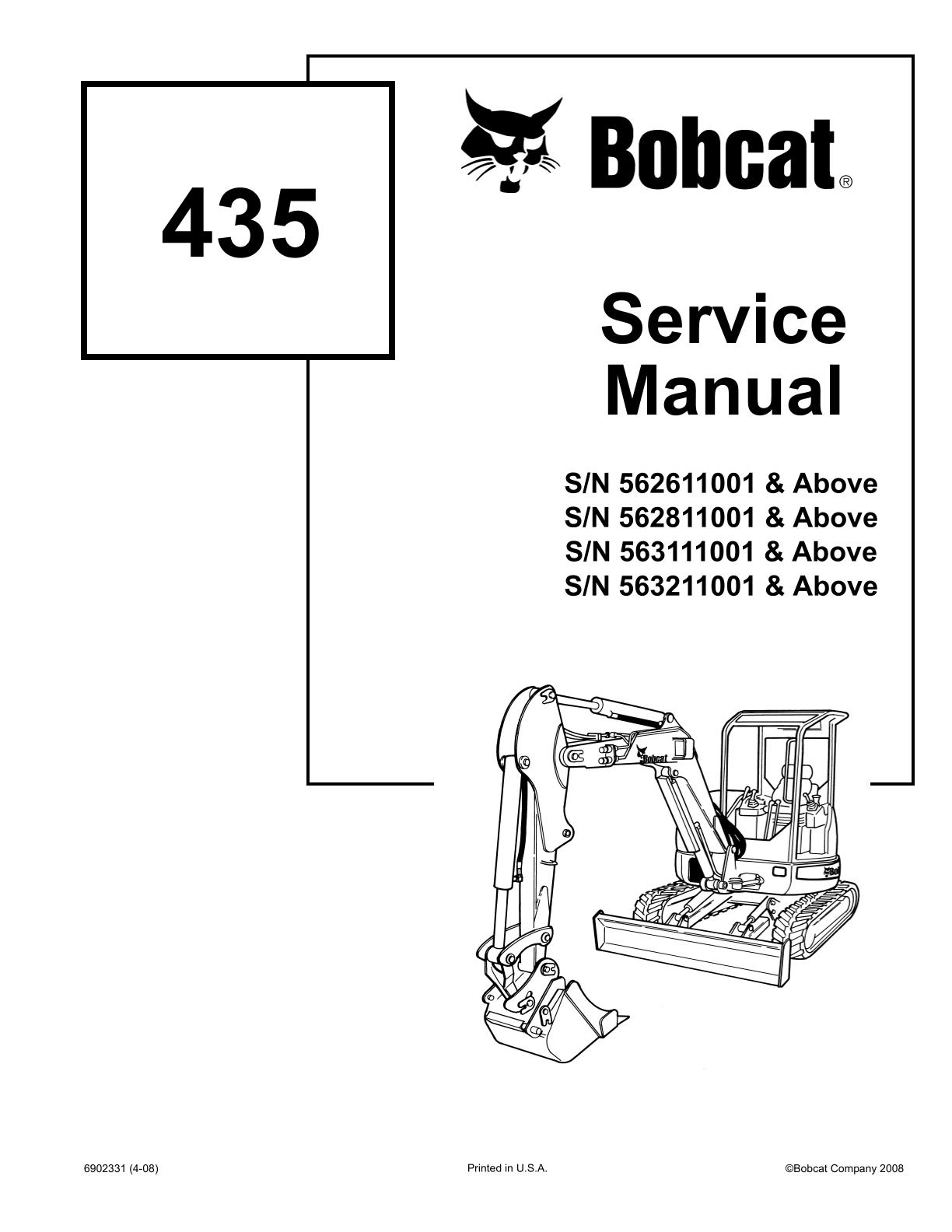 Bobcat 435 Compact Excavator Service Repair Manual