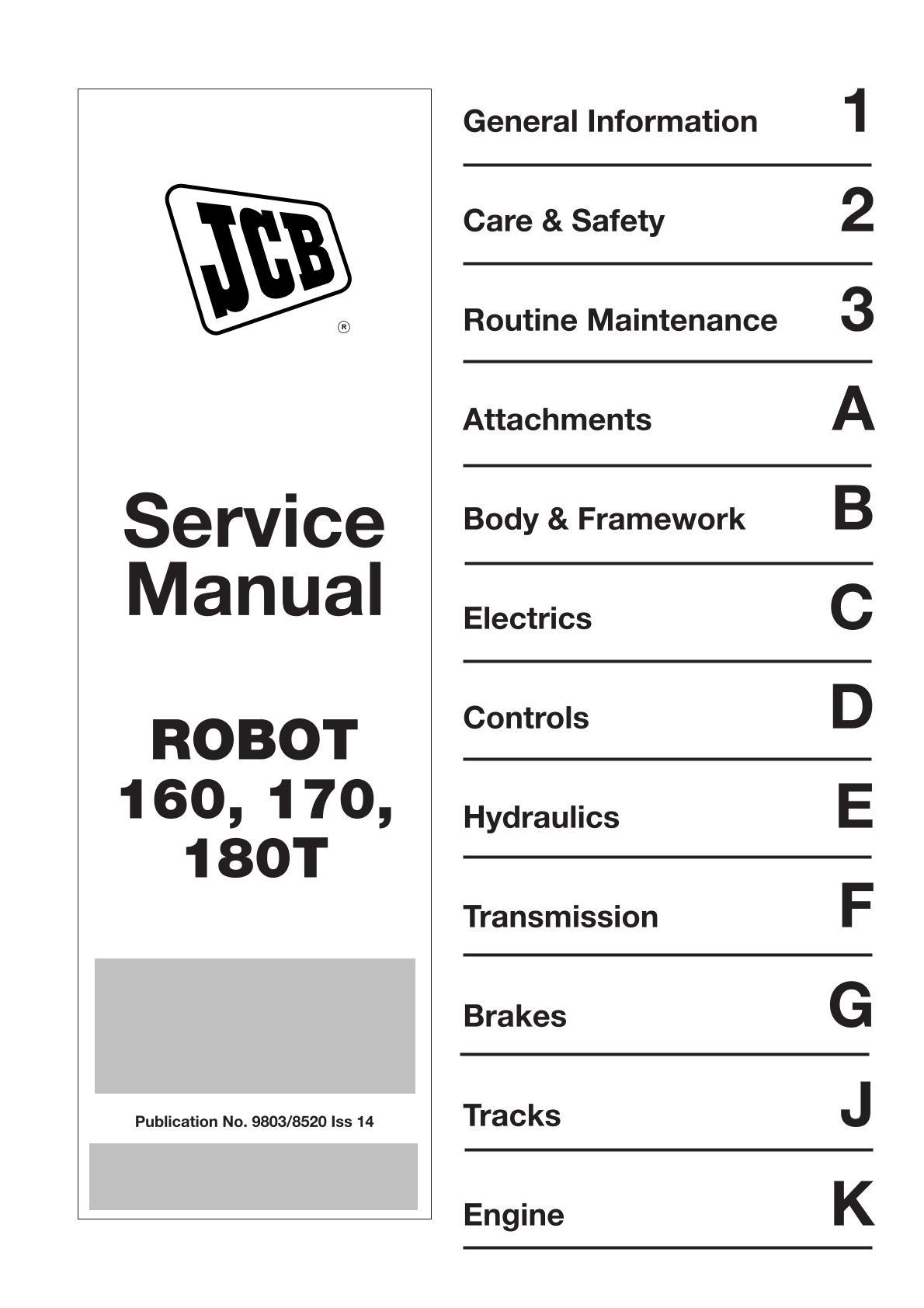 JCB 160 170 170HF 180T 180THF Robot Service Repair Manual