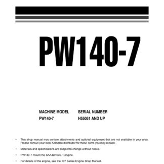 Komatsu PW140-7 Hydraulic Excavator Service Repair Manual