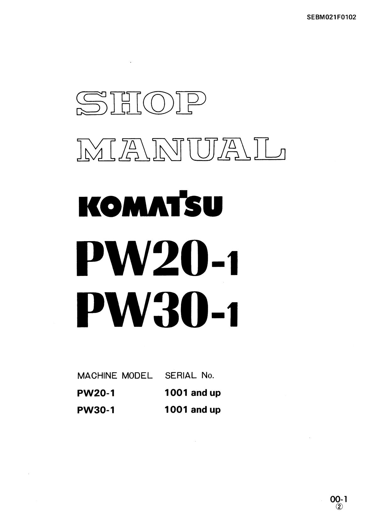 Komatsu PW20-1 PW30-1 Wheeled Excavator Service Repair Manual
