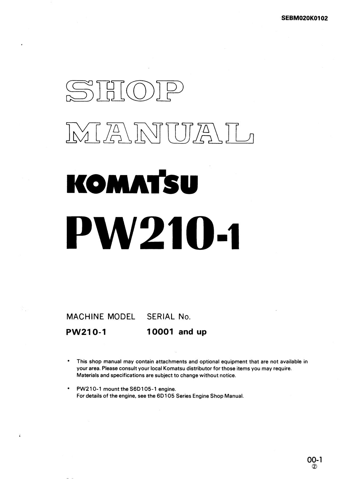 Komatsu PW210-1 Hydraulic Excavator Service Repair Manual