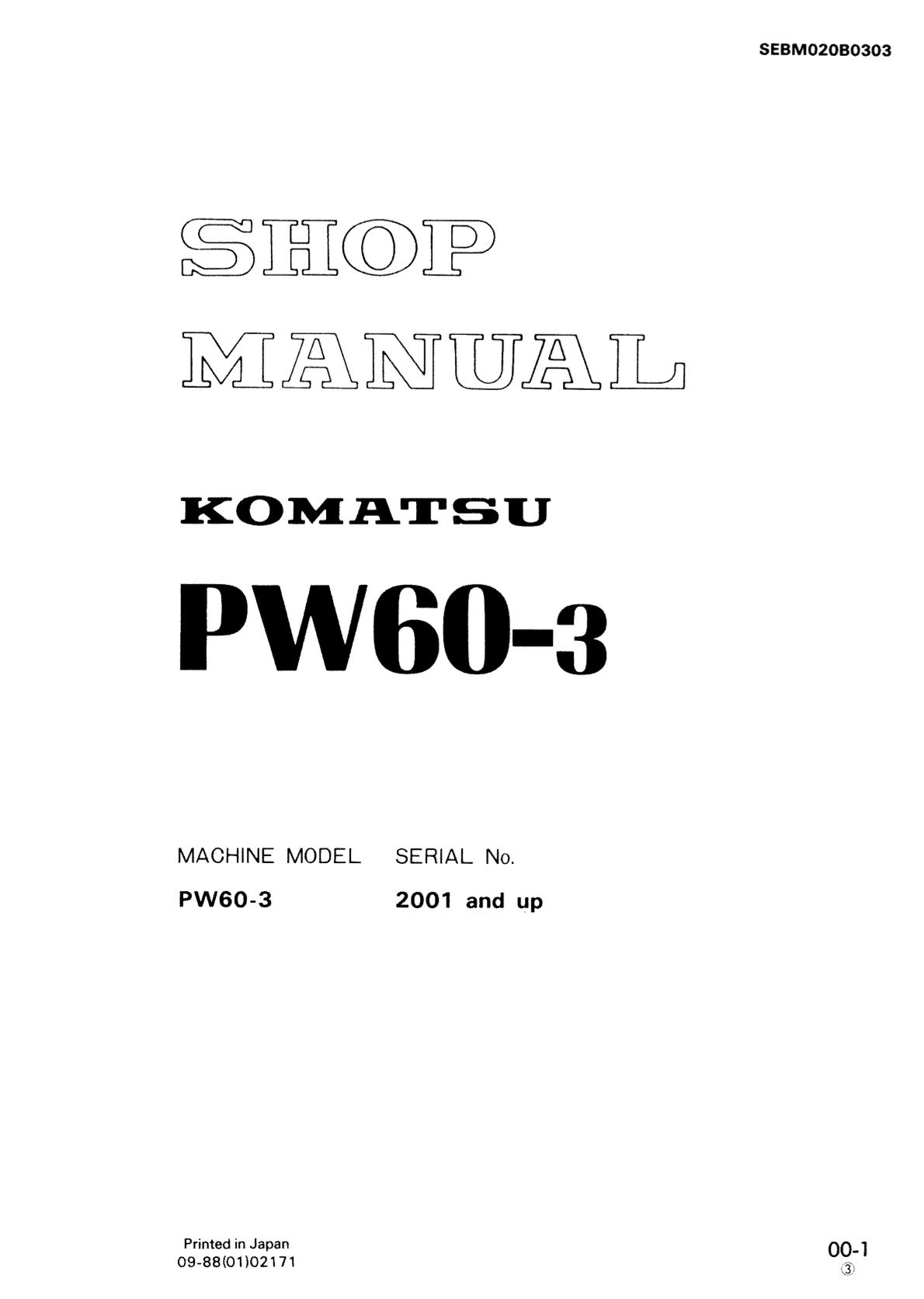 Komatsu PW60-3 Wheeled Excavator Service Repair Manual