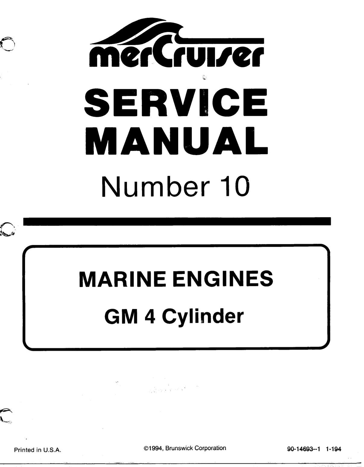 Mercury Mercruiser Marine Engines #10 GM 4 Cylinder Service Repair Manual