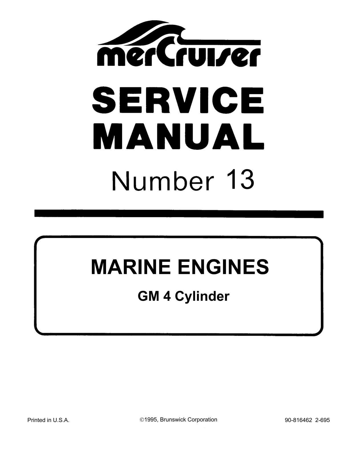 Mercruiser Marine Engines #13 GM 4 Cylinder Service Repair Manual