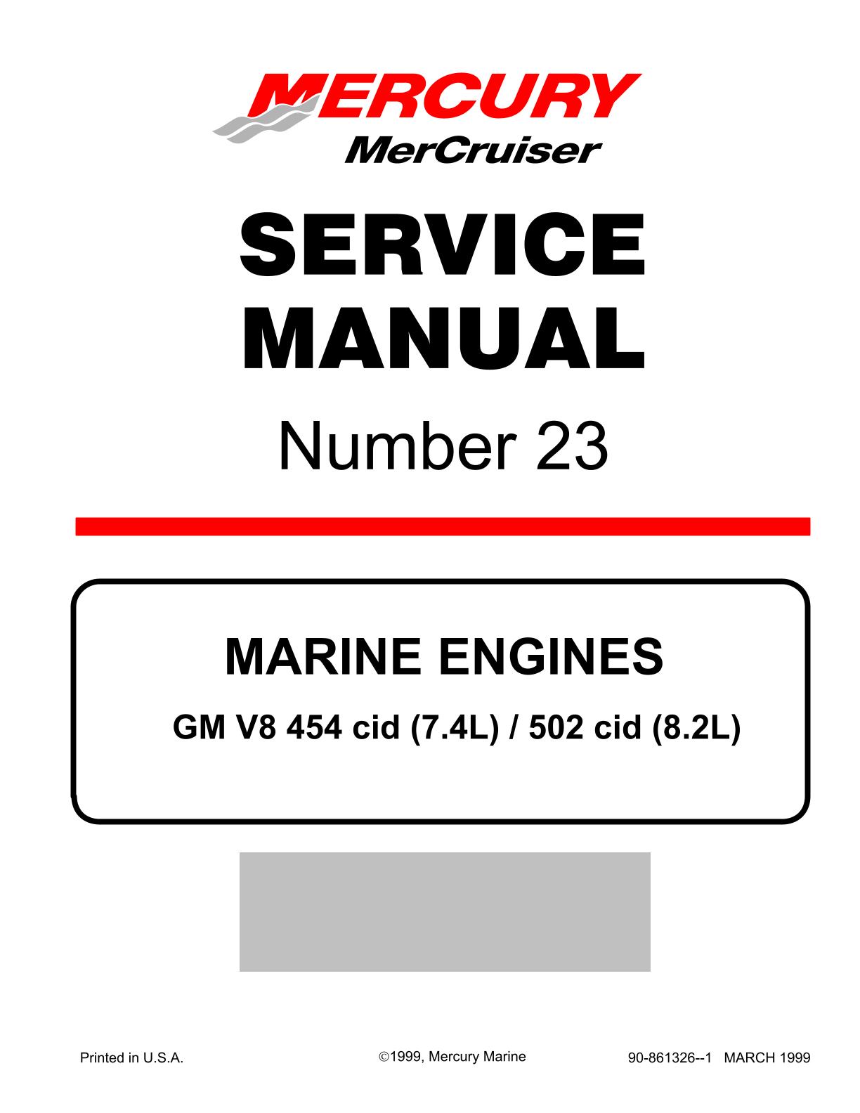 Mercury Mercruiser Marine Engines GM V-8 454 CID (7.4L)/502 CID (8.2L) Service Repair Manual
