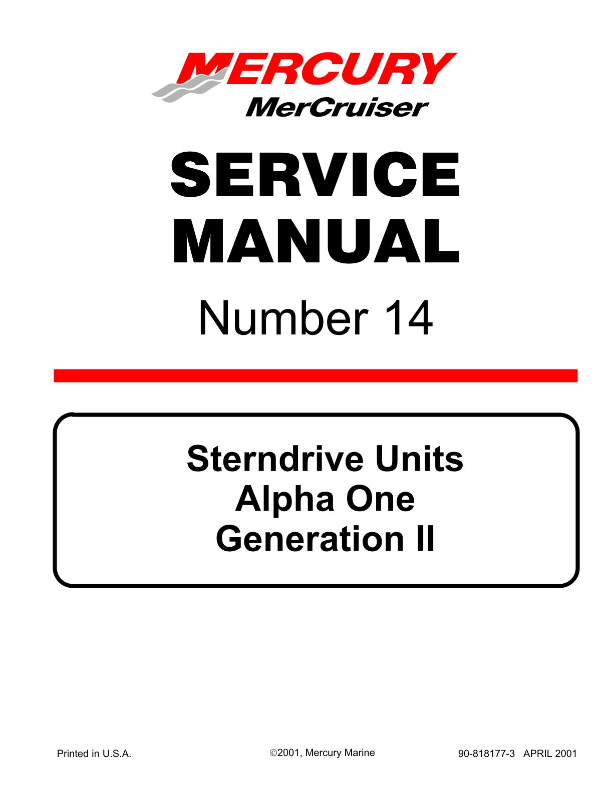 Mercury Mercruiser Sterndrive Units Alpha One Generation Ⅱ Service Repair Manual