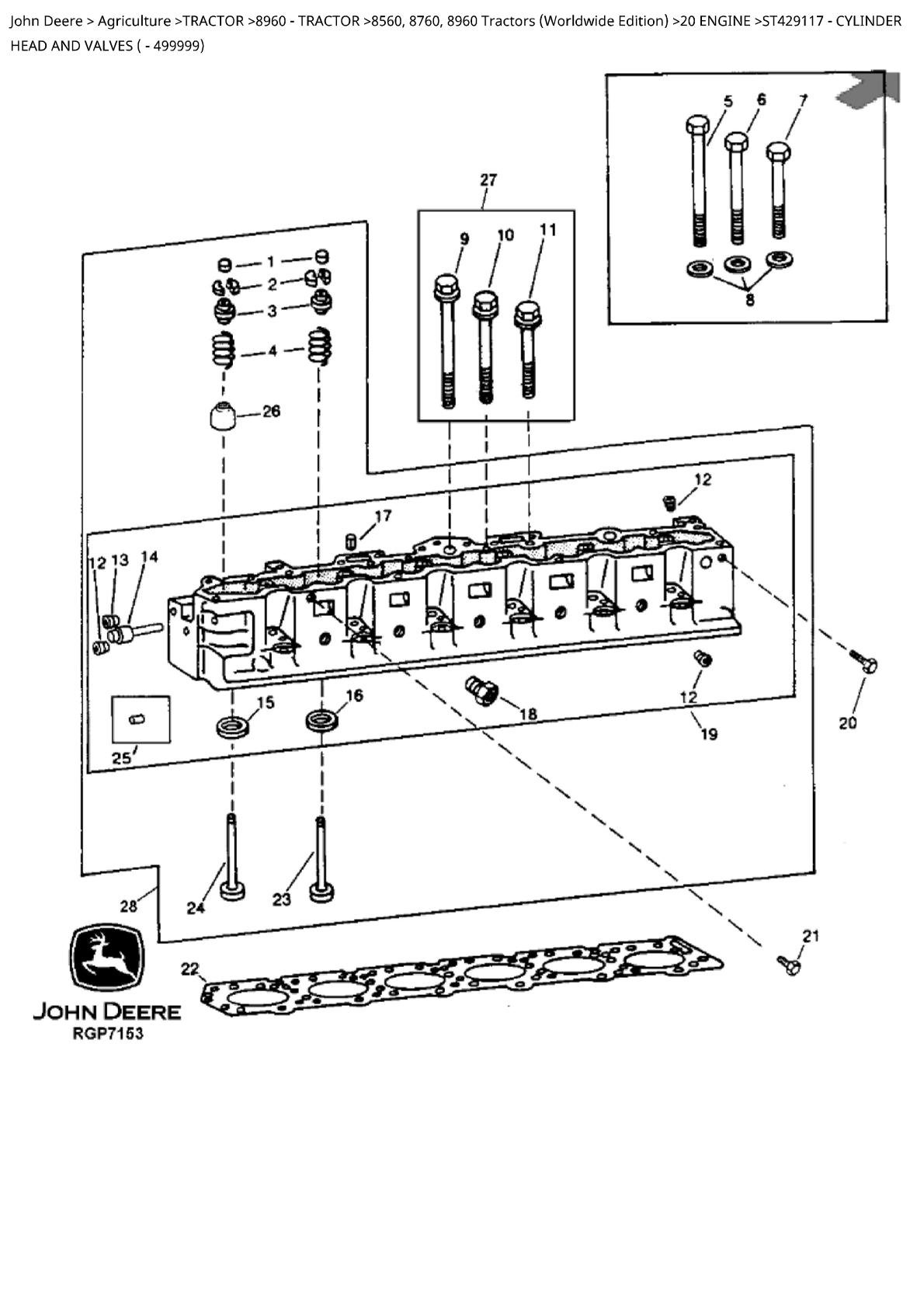 John Deere 8560, 8760 and 8960 Tractors Parts Catalogue manual