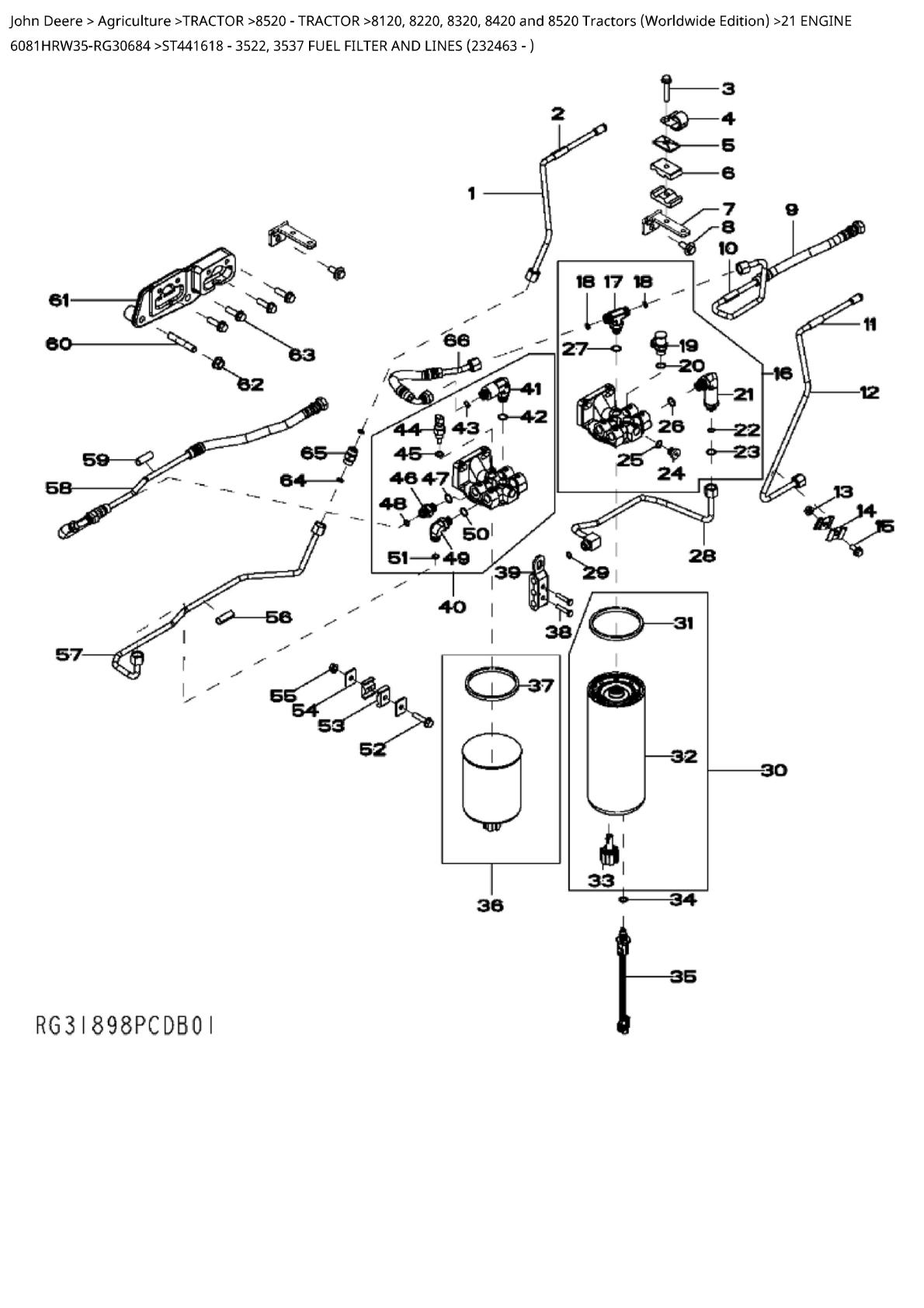 John Deere 8120, 8220, 8320, 8420 and 8520 Tractor Parts Catalogue manual