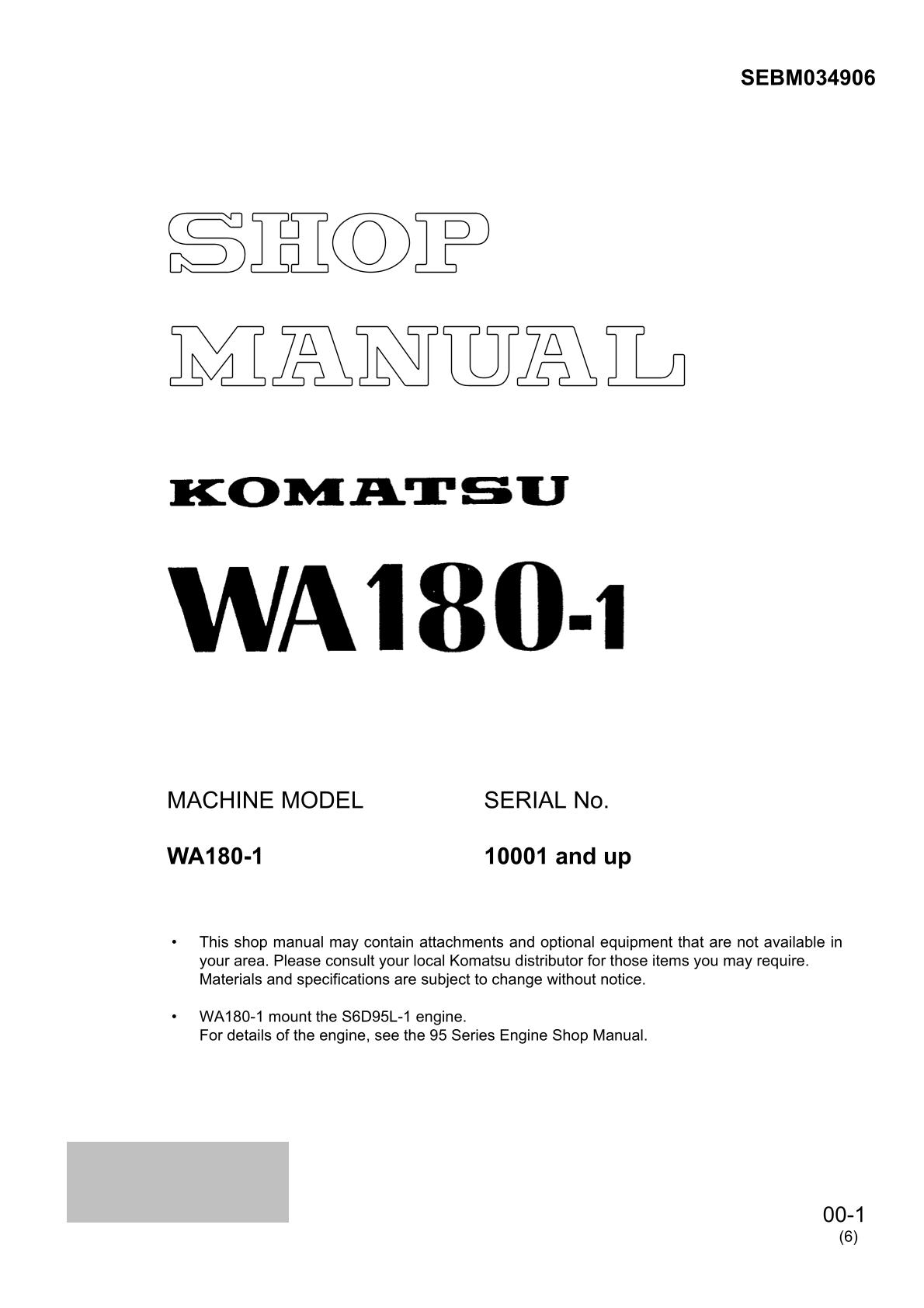 Komatsu WA180-1 Wheel Loader Service Repair Manual