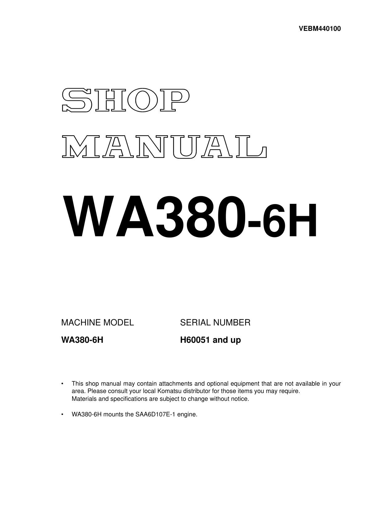 Komatsu WA380-6H Wheel Loader Service Repair Manual