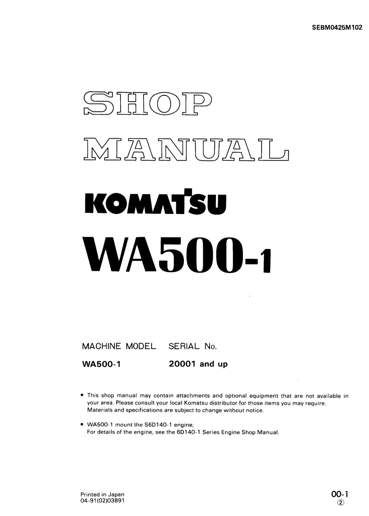 Komatsu WA500-1 Wheel Loader Service Repair Manual